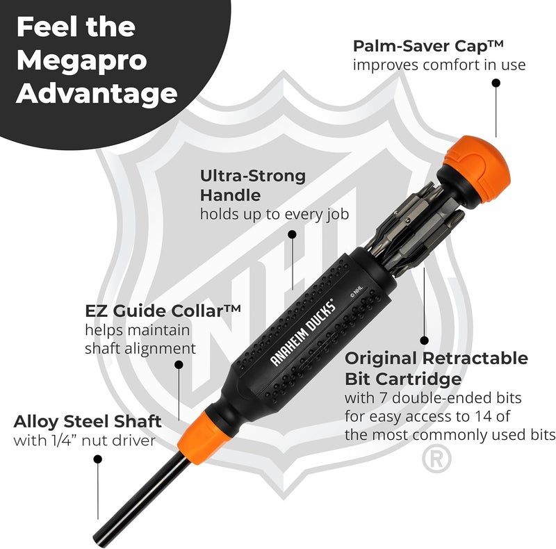 Megapro ® NHL® Team Edition Multi-bit Screwdriver | Officially Licensed NHL® Gear | Durable, Ergonomic, Pro-Grade Screwdriver (Anaheim Ducks®) - Image 4